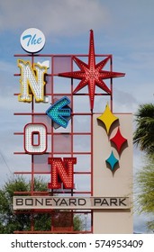 LAS VEGAS, NV -10 APR 2016- The Neon Boneyard Park Is An Outdoor Museum Displaying Old Retired Signs From Las Vegas Hotels And Casinos.