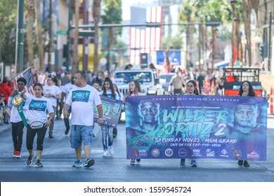 Las Vegas, NV 11/11/2019 — WBC (World Boxing Council) Advertisers Marching In The Veteran’s Day Parade. MGM Resorts, The Parent Company Of MGM Grand, Was The Official Sponsor Of The Parade.