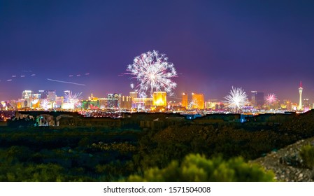 Las Vegas, NV 1/1/2019 — Fireworks Over The Entire Las Vegas Strip On New Year 2019.