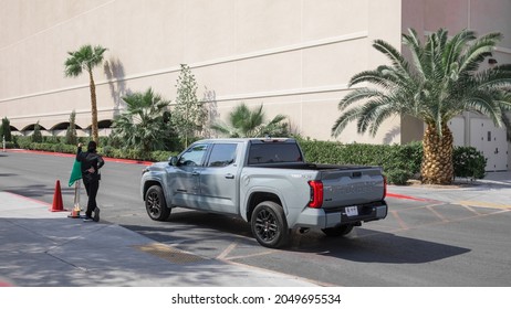 Las Vegas, NV 9-24-21: Toyota national dealer meeting at Mandalay Bay Convention Center. Dealers across the US gathered to test drive the brand new 2022 Tundra. A truck waits to test its 0-60 time.