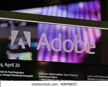 LAS VEGAS, NV - Adobe booth at NAB 2016, an annual trade show by the National Association of Broadcasters.1700+ exhibitors on 2000000 sq feet space of Las Vegas Convention Center.