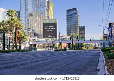 Las Vegas, NV, April 23, 2020: View Of Empty, Eerie Las Vegas Strip During The Coronavirus Pandemic Lock-down.