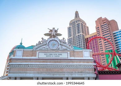 LAS VEGAS, NV - APRIL 23, 2021: A Replica Of Grand Central Terminal And The Empire State Building At The New York New York On The Famous Strip.