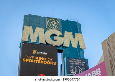 LAS VEGAS, NV - APRIL 23 2021: Sparkling Lights On The Marquee Of The MGM Grand.