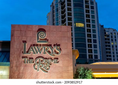 Las Vegas, NV - Dec 16, 2021: Lawry's The Prime Rib Restaurant Facade With The Saul Bass Designed 