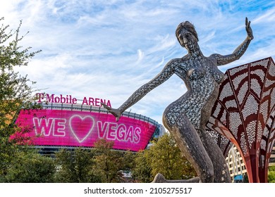 Las Vegas, NV - December 15, 2021: View Of The T Mobile Arena, With We 