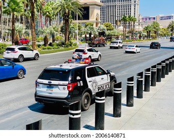 Las Vegas, NV - June 21, 2021: Metropolitan Police Car Parked On The Strip During Daytime Patrolling. 