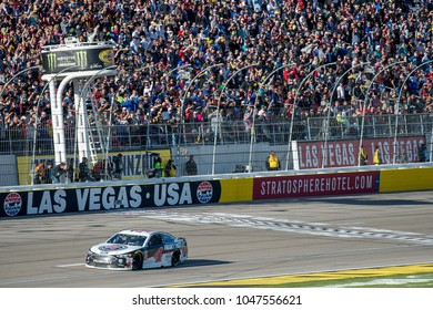 LAS VEGAS, NV - MAR 04:  Kevin Harvick Takes The Checkered Flag And Wins At The NASCAR Monster Energy Cup Series Pennzoil 400 Race At Las Vegas Motorspeedway In Las Vegas On March 04, 2018