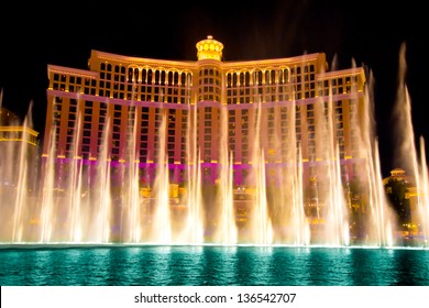 LAS VEGAS, NV - MAY 8: Fountains at Bellagio Hotel  Casino in Las Vegas, NV seen May 8 2012. These choreographed fountains have been the centerpiece of the hotel since it opened in 1998.