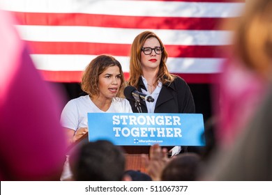 LAS VEGAS, NV - November 6, 2016: America Ferrara And Amber Tamblyn Campaign For Democratic Party At CSN.