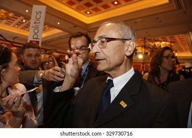 LAS VEGAS, NV - OCTOBER 13: Democratic Presidential Debates, Clinton Chairman John Podesta  Interviewed In The Spin Rooom After The Presidential Debate  At The Wynn