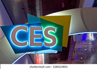 Las Vegas, NV, USA, Jan. 8, 2019: A Sign Wlecomes Visitors To The Annual 2019  Consumer Electronics Show (CES) In Las Vegas, Showcasing Thousands Of Electronic Products And Innovations.