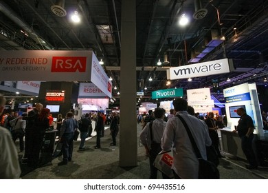 LAS VEGAS, NV, USA - MAY 5, 2014: Booths Of RSA, Pivotal And VMware Companies At EMC World 2014 Conference On May 5, 2014 In Las Vegas, NV, USA.
