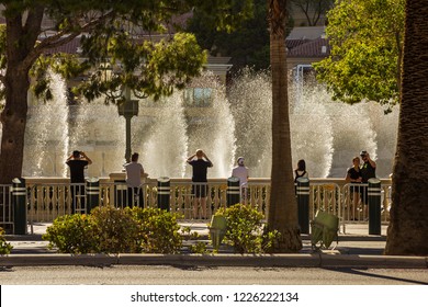 LAS VEGAS, NV, USA - September 12, 2018: Downtown, Las Vegas Strip, Fountains Near Hotel-casino Bellagio, Daytime.