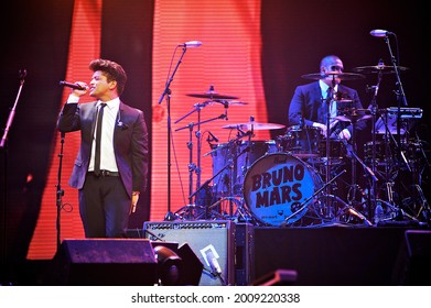 Las Vegas, NV, USA: September 23, 2011 - Bruno Mars performs at the inaugural iHeartRadio Music Festival at the MGM Grand Garden Arena.