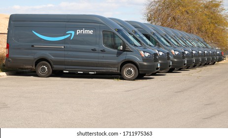 Las Vegas, NV/USA - 03/06/2020:  Amazon Prime delivery vans parked in a row