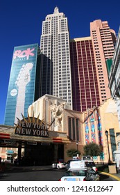 Las Vegas, NV/USA - January 5th 2012: The Front Entrance Of The New York-New York Hotel And Casino With The Artificial NYC Skyline And The Empire State Building Replica In The Background