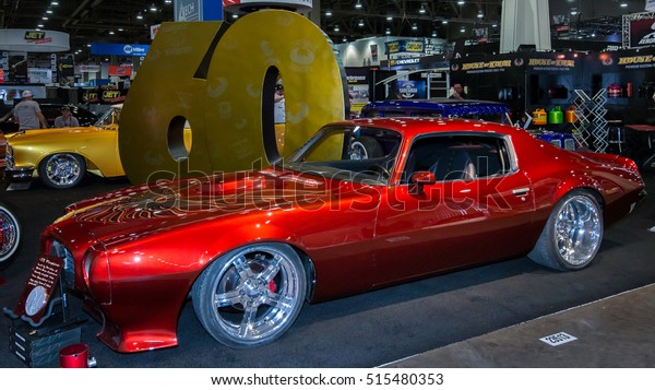 LAS VEGAS, NV/USA - NOVEMBER 3, 2016: Customized\
1973 Pontiac Firebird car at the Specialty Equipment Market\
Association (SEMA) auto trade show. Builder: Martin Bros Customs\
Sponsor: House of Kolor