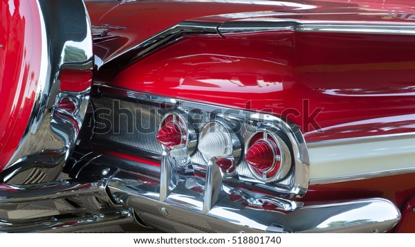 LAS\
VEGAS, NV/USA - NOVEMBER 3, 2016: Close up of a customized 1960\
Chevrolet Impala taillights at the Specialty Equipment Market\
Association (SEMA) 50th Anniversary auto trade\
show.