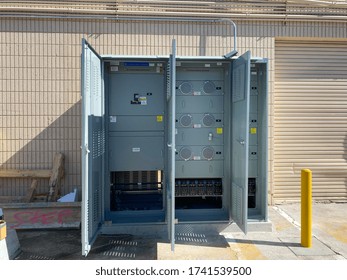 Las Vegas, NVUSA-April 27, 2020:  Main Electical Service Panel Being Installed For Commercial Property.  Electrical Upgrade For Property In Las Vegas,