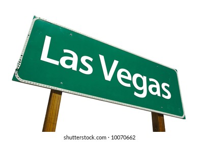 Las Vegas Road Sign Isolated On White.