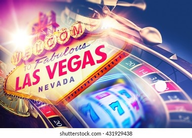 Las Vegas Roulette And Slot Games. Vegas Gambling Concept.