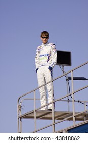 LAS VEGAS - SEPTEMBER 26:  NASCAR Driver, Colin Braun Stands On His Race Trailer To Watch Qualifying For The Sept. 26, 2009 Las Vegas 350.