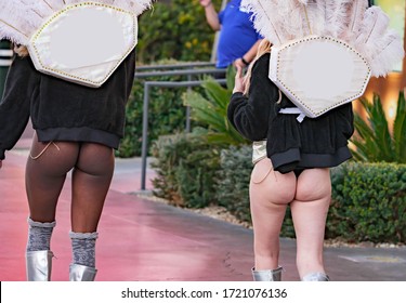 Las Vegas Show Girls showing their behind while walking at Las Vegas Strip, Las Vegas Nevada USA, March 30, 2020