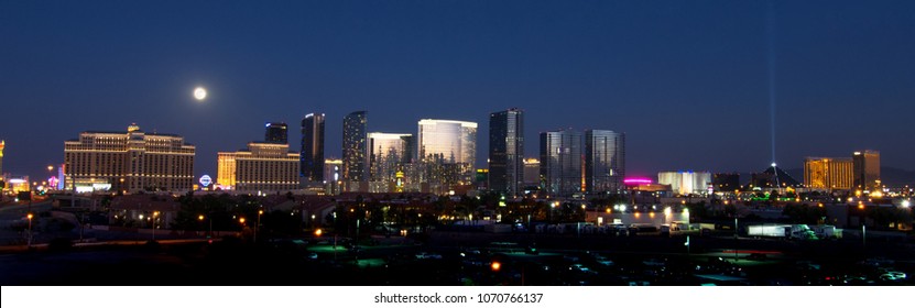 Las Vegas skyline under a full moon.
