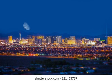 Las Vegas Strip and the Moon. Las Vegas Panorama at Night. Nevada, United States. - Shutterstock ID 221463787