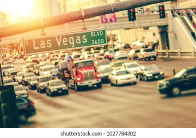 Las Vegas Strip Traffic. Afternoon Commute. Nevada, United States Of America.