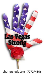 Las Vegas Strong With Hand And Red Rose.