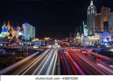 LAS VEGAS, UNITED STATES - FEBRUARY 2015: Car light trails on the strip of Las Vegas