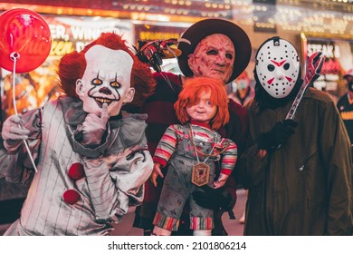 LAS VEGAS, UNITED STATES - Nov 14, 2021: A Close-up Shot Of People With Halloween Costumes In Las Vegas