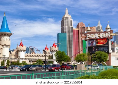 Las Vegas, USA - 18 April 2012: The Exterior Of The Fairy Tale And Medieval Style Excalibur Hotel And Casino In Las Vegas, With The New York, New York Hotel Behind.