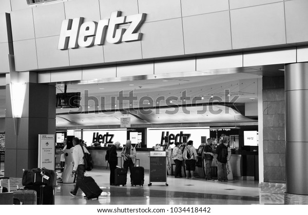 LAS VEGAS, USA - APRIL\
13, 2014: Hertz car rental airport office in Las Vegas. Hertz is\
one of largest car rental companies. It was founded in 1918 and\
employs 29,350 people.
