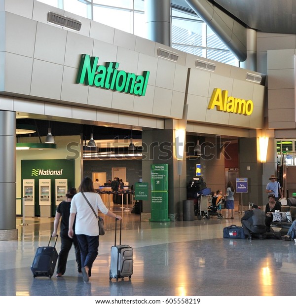 LAS VEGAS, USA -\
APRIL 13, 2014: Alamo and National car rental airport office in Las\
Vegas. Both brands are owned by Enterprise Holdings, company\
employing 74,000 people\
(2013).