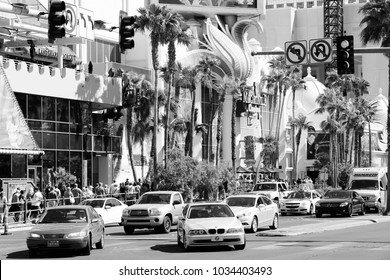 LAS VEGAS, USA - APRIL 14, 2014: Car traffic in Las Vegas, Nevada. Nevada has one of lowest car ownership rates in the USA (500 vehicles per 1000 people).