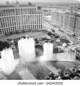 LAS VEGAS, USA - APRIL 14, 2014: Bellagio and Caesars Palace view in Las Vegas. Both hotels are among 15 largest hotels in the world with 3,950 and 3,960 rooms respectively.
