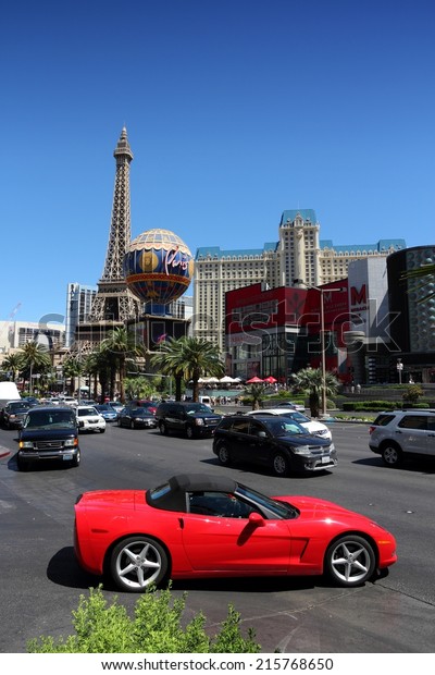 LAS VEGAS, USA - APRIL 14,\
2014: Car traffic in Las Vegas, Nevada. Nevada has one of lowest\
car ownership rates in the USA (500 vehicles per 1000\
people).