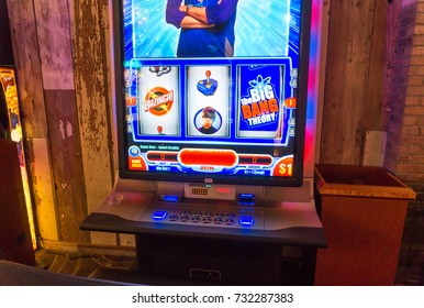 LAS VEGAS, USA - AUGUST 21, 2017: The Big Bang Theory Slot Machine In A Casino In Las Vegas. Editorial.