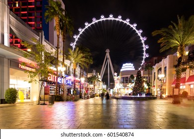 LAS VEGAS, USA - December 21, 2016: The High Roller Ferris Wheel At The Linq Hotel And Casino At Night