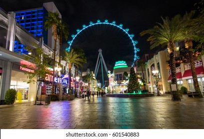 LAS VEGAS, USA - December 21, 2016: The High Roller Ferris Wheel At The Linq Hotel And Casino At Night