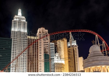 Las Vegas, USA; January 18, 2023: The New York-New York Hotel  Casino is located on Las Vegas Boulevard, and is one of the best, characterized by its large buildings and roller coaster.