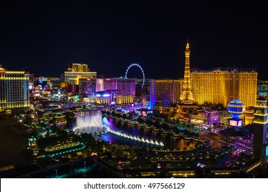 LAS VEGAS, USA - JULY 14 : World famous Vegas Strip in Las Vegas, Nevada as seen at night on July 14, 2016 in Las Vegas, USA
