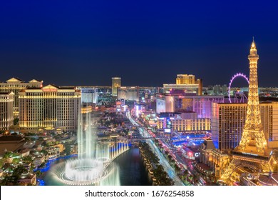LAS VEGAS, USA - JULY 8, 2019: Las Vegas strip skyline in Nevada as seen at night, on July 8, 2019 in Las Vegas, Nevada. Las Vegas is one of the top tourist destinations in the world. 
