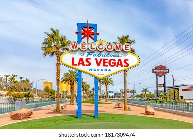 Las Vegas, USA - MAR 10, 2019: Famous Las Vegas Sign At City Entrance, Detail At Daytime.