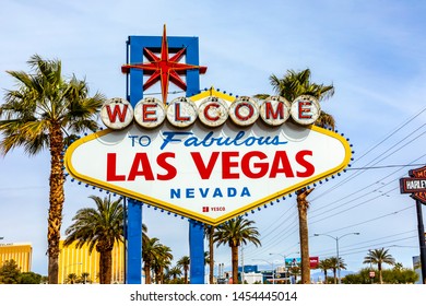 Las Vegas, USA - MAR 11, 2019: Famous Las Vegas Sign At City Entrance, Detail At Daytime.