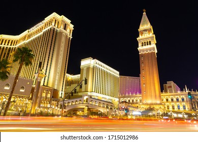 LAS VEGAS, USA - MARCH 29, 2020: The Venetian Hotel and Casino at night in Las Vegas, Nevada, USA