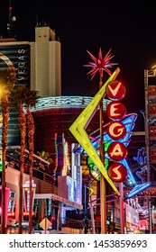 Las Vegas,  USA - Mrch 3, 2019: Iconic Fremont Street in "Old Las Vegas" features historic casinos, bars, neon signs, and hotels that continue to attract tourists from around the globe.